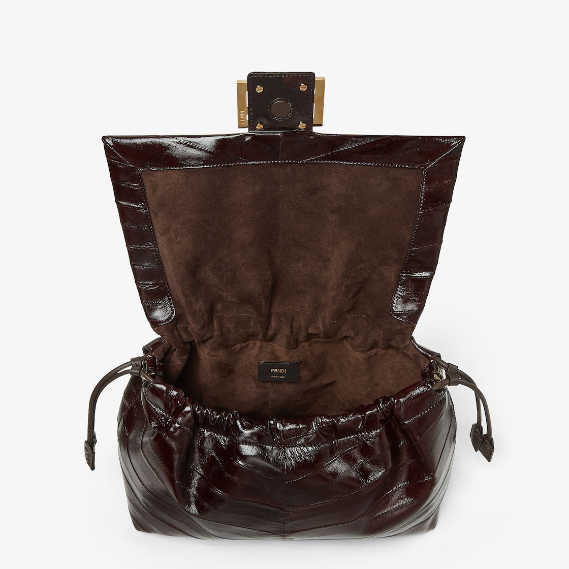 FENDI Mamma Baguette Large Brown inlaid hagfish leather bag - Image 4